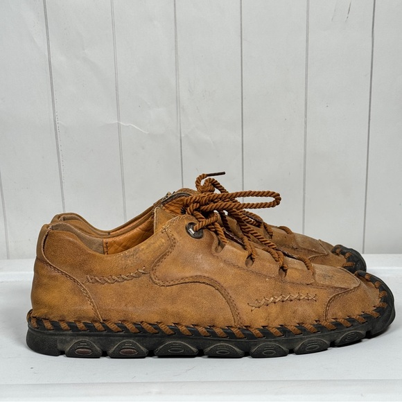 Brown Distressed Leather Outdoor Traveler Lace Up Shoes Indie Casual Men 45/11.5 - Picture 4 of 8